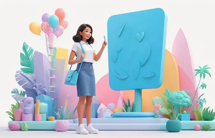 Happy Corporate Woman Expressive 3D Picture Cartoon Illustration